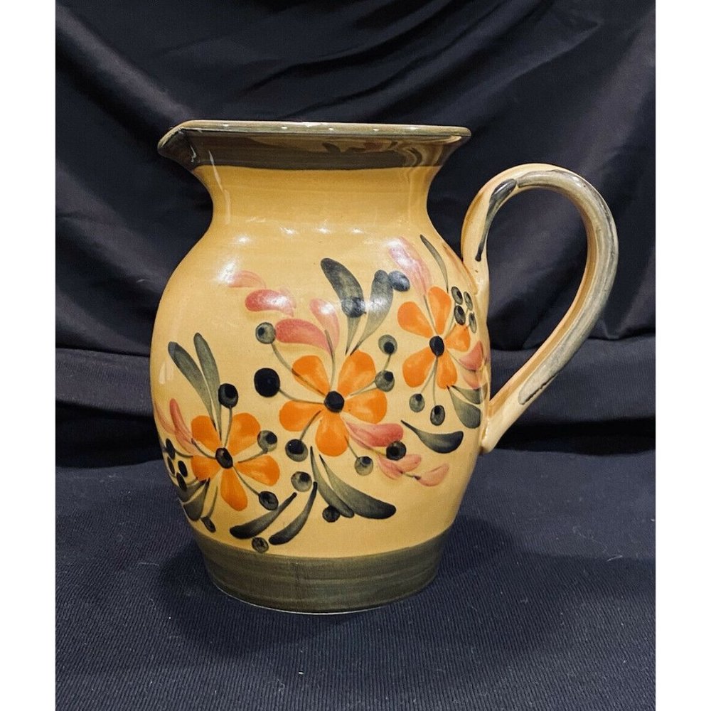 Mustard Yellow French Country Pottery Pitcher Glazed France 5” Handmade